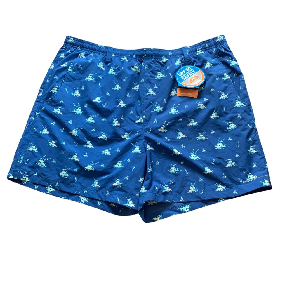 Columbia Sportswear PFG Fishing‎ Boat Print Men's Swim Trunks NWT Omni-Shade XXL